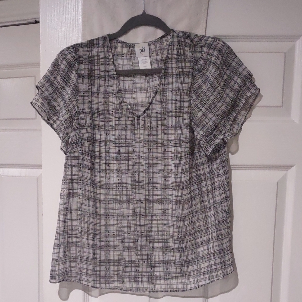 cabi 4344 Agenda Too Sheer Black And White Short Layered Sleeves Size Small